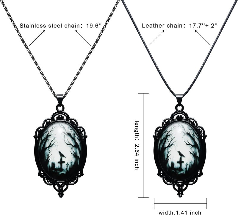 DAYANEY Gothic Necklace, Witch Raven Locket Necklace as Goth Accessories for Witch Costume Jewelry for Women, Bat Pendant Rose Vampire Jewelry as Valentines Outfit Party Gifts - Image 5